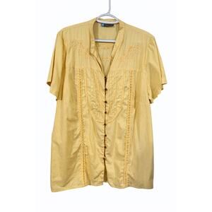 Penningtons 16 Butter Yellow Boho Embroidered Cotton Blouse Cottagecore